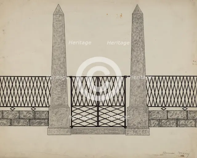 Fence and Posts, c. 1936. Creator: Mary E Humes.
