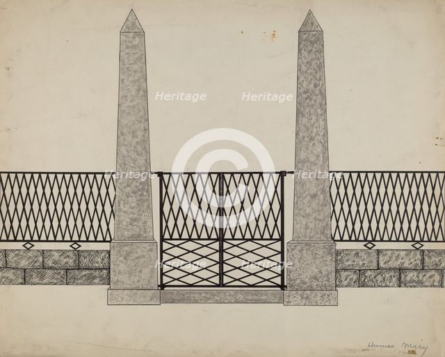 Fence and Posts, c. 1936. Creator: Mary E Humes.