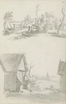 Fenced pasture and a cityscape, c.1780-c.1800. Creator: Bernhard Heinrich Thier