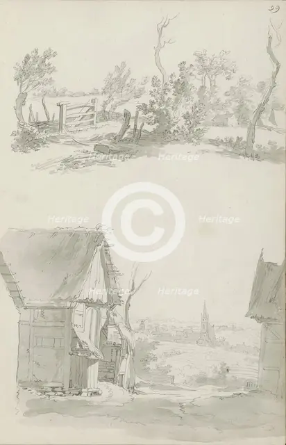 Fenced pasture and a cityscape, c.1780-c.1800. Creator: Bernhard Heinrich Thier.