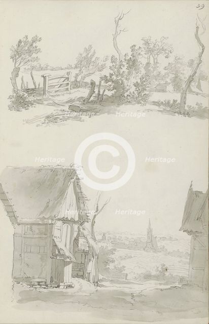 Fenced pasture and a cityscape, c.1780-c.1800. Creator: Bernhard Heinrich Thier.
