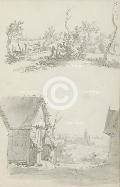 Fenced pasture and a cityscape, c.1780-c.1800. Creator: Bernhard Heinrich Thier.