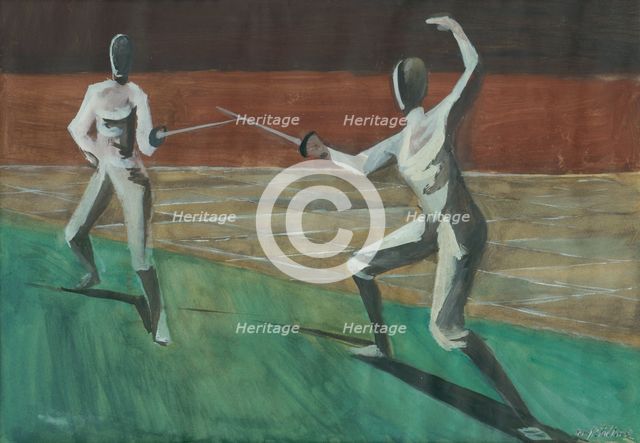 Fencers, 1940-1945. Creator: Bedrich Hoffstädter.