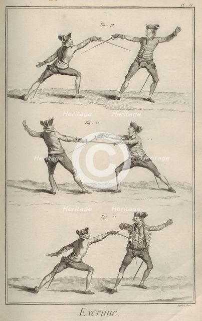 Fencing. From Encyclopédie by Denis Diderot and Jean Le Rond d'Alembert, 1751-1765. Creator: Defehrt, A.-J. (1723-1774).