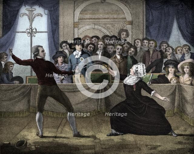 'Fencing Match Between Mademoiselle La Chevaliere D'Eon De Beaumont and Monsieur De Saint George, 17 Artist: Victor Marie Picot.
