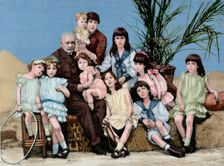 Ferdinand de Lesseps, French diplomat and entrepreneur, with his family, 1886. Creator: Unknown