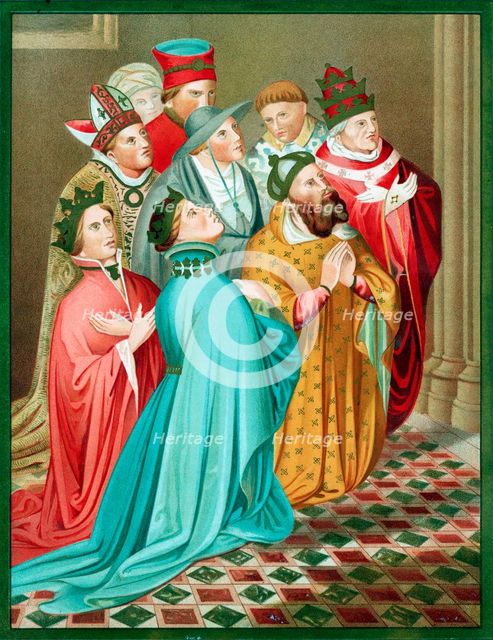 Ferdinand I of Aragon and his Queen at prayer, 1417 (mid 19th century). Artist: Unknown