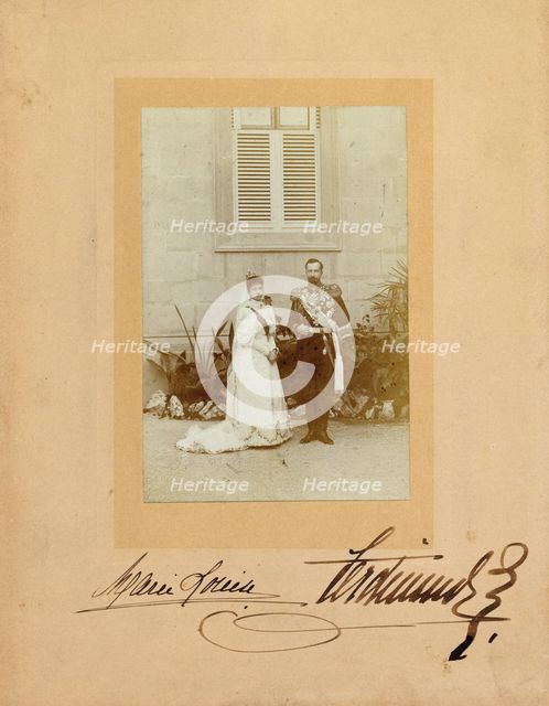 Ferdinand I of Bulgaria with his wife Princess Marie Louise of Bourbon-Parma, 1893. Creator: Anonymous.