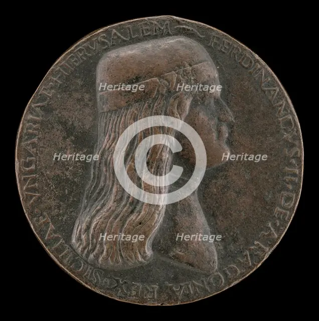 Ferdinand II of Aragon, died 1496, Prince of Capua and King of Naples 1495 [obverse], 1495/1496. Creator: Adriano Fiorentino.