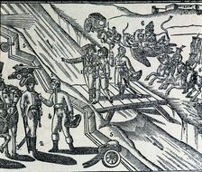 Ferdinand VII, King of Spain. (1784 - 1833), crossing the river Fluvià between French and Spanish…