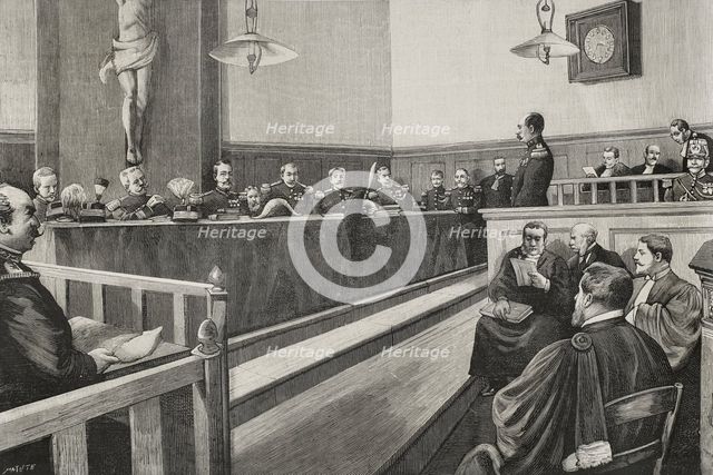 Ferdinand Walsin Esterhazy is tried before a military court, 10 January 1898.  Creator: Benigno Matute Parga.