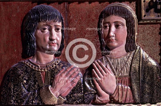 Fernando II of Aragon (1452-1516) and Isabella I Castilla (1451-1504), the Catholic Monarchs, emb…