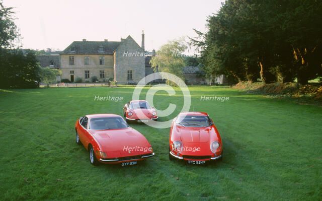 Ferrari group. Ferari Daytona 365GTB,246 Dino and 275 GTB. Artist: Unknown.