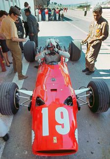 Ferrari in pits during 1968 Spanish Grand Prix, Chris Amon. Creator: Unknown