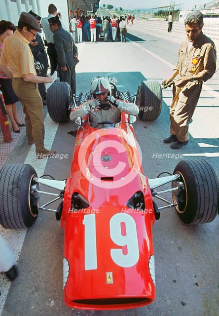 Ferrari in pits during 1968 Spanish Grand Prix, Chris Amon. Creator: Unknown.