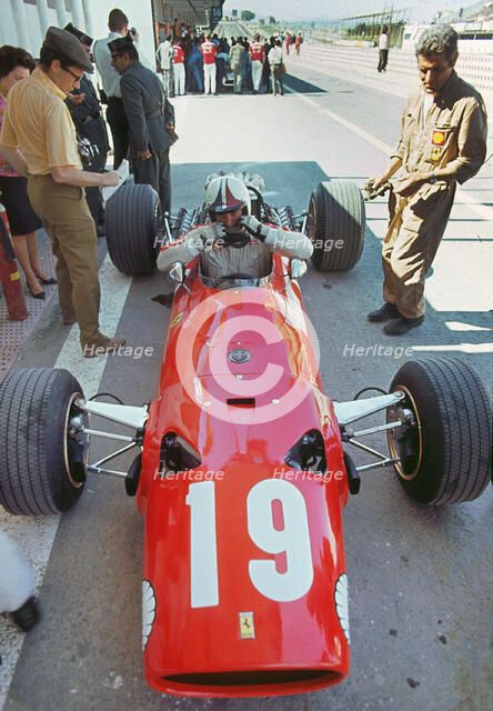 Ferrari in pits during 1968 Spanish Grand Prix, Chris Amon. Creator: Unknown.