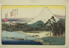 Ferry Boats Crossing the Fuji River in Suruga Province (Sunshu Fujikawa watashibune..., c. 1837/39. Creator: Ando Hiroshige