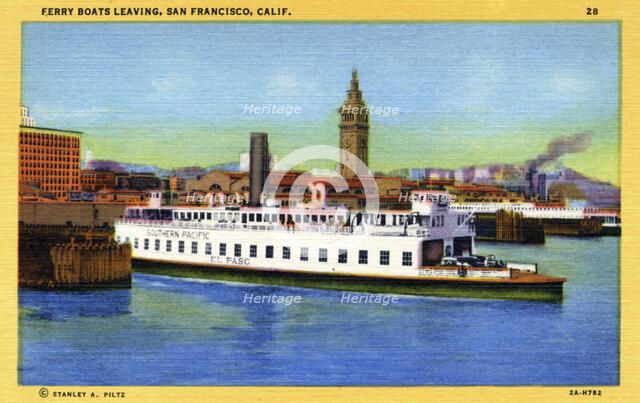 Ferry boats leaving San Francisco, California, USA, 1932. Artist: Unknown