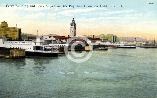 Ferry Building and ferry slips on San Francisco Bay, California, USA, 1922. Artist: Unknown
