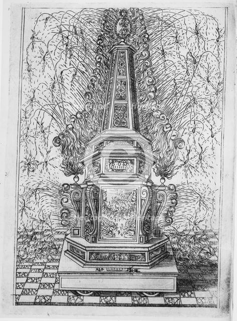 Festival for Saint Placidus, Messina, August 2, 1589: Fireworks Obelisk, 1591. Creator: Unknown.
