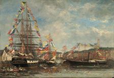 Festival in the Harbor of Honfleur, 1858. Creator: Eugene Louis Boudin
