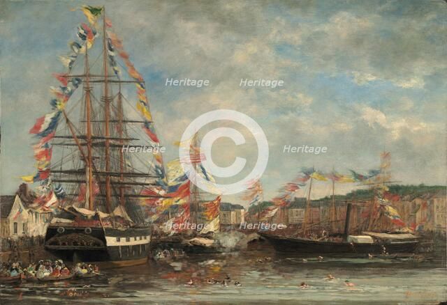 Festival in the Harbor of Honfleur, 1858. Creator: Eugene Louis Boudin.