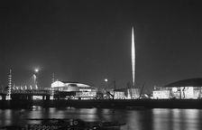 Festival of Britain site at night, South Bank, Lambeth, London, 1951. Artist: John Frederick Physick