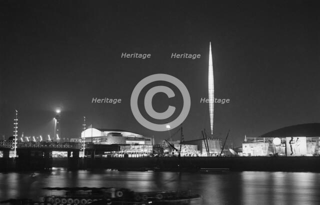 Festival of Britain site at night, South Bank, Lambeth, London, 1951. Artist: John Frederick Physick.