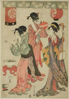 Festivity at a teahouse, from a parody of Chushingura, c. 1797/98. Creator: Chokosai Eisho