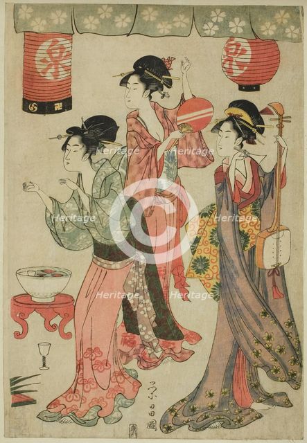 Festivity at a teahouse, from a parody of Chushingura, c. 1797/98. Creator: Chokosai Eisho.