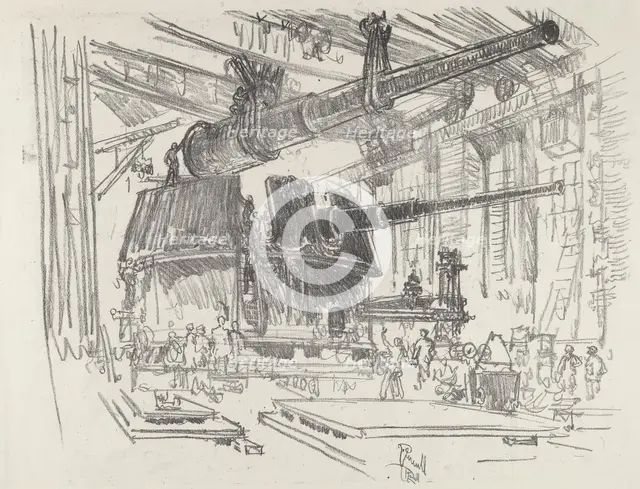 Fitting Guns in Turrets, 1916. Creator: Joseph Pennell.
