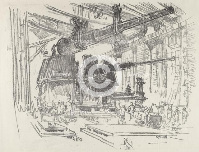 Fitting Guns in Turrets, 1916. Creator: Joseph Pennell.