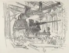 Fitting Guns in Turrets, 1916. Creator: Joseph Pennell