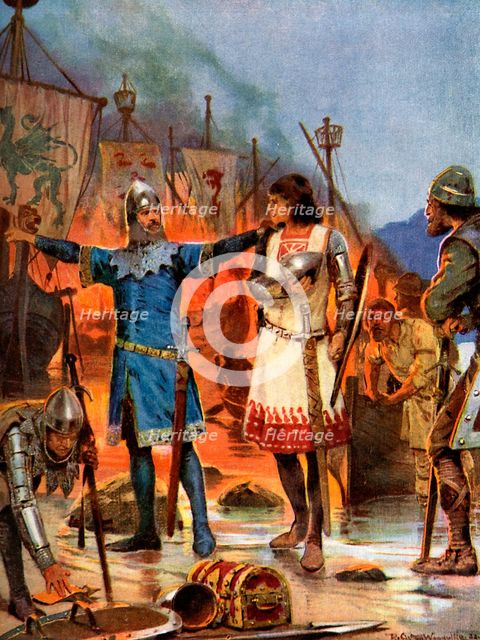 'Fitz-Stephen Burns his Boats, 1169 AD', (c1920). Artist: Richard Caton Woodville II