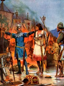 Fitz-Stephen Burns his Boats, 1169 AD (c1920). Artist: Richard Caton Woodville II