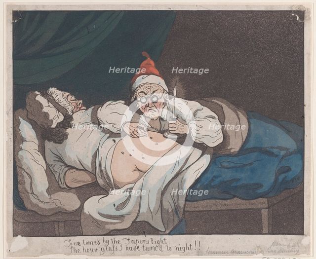 Five times by the Taper's light, The hour glass I have turn'd to night!!, 1793., 1793. Creator: Thomas Rowlandson.