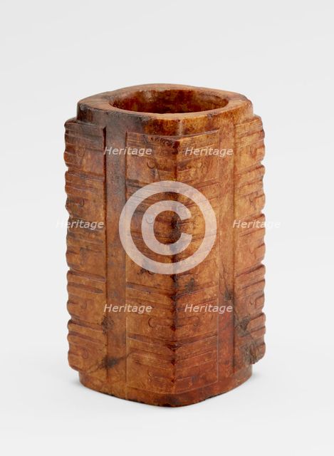 Five-tier tube (cong ?) with masks, Late Neolithic period, ca. 3300-2250 BCE. Creator: Unknown.