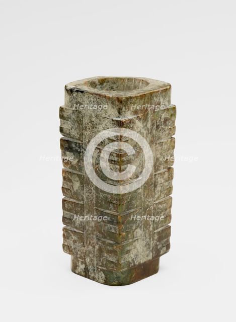 Five-tier tube (cong ?) with masks, Late Neolithic period, ca. 3300-2250 BCE. Creator: Unknown.