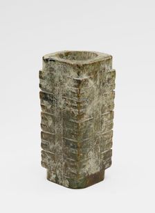 Five-tier tube (cong ?) with masks, Late Neolithic period, ca. 3300-2250 BCE. Creator: Unknown