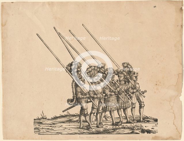 Five Tilters on Foot, 1516/1518 (published 1522, printed 1777 or 1796). Creator: Hans Burgkmair, the Elder.