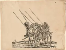 Five Tilters on Foot, 1516/1518 (published 1522, printed 1777 or 1796). Creator: Hans Burgkmair, the Elder