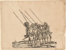 Five Tilters on Foot, 1516/1518 (published 1522, printed 1777 or 1796). Creator: Hans Burgkmair, the Elder