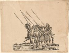Five Tilters on Foot, 1516/1518 (published 1522, printed 1777 or 1796). Creator: Hans Burgkmair, the Elder