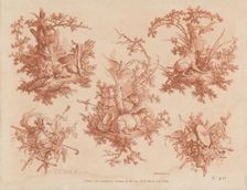 Five Trophies with Themes of Hunting, Love, and Folly, 1774. Creators: Gilles Demarteau, Jean Baptiste Marie Huet
