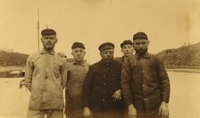 Five unidentified crew members, possibly fishermen or seal hunters,1894 or 1895. Creator: Alfred Lee Broadbent