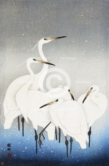 Five white egrets., 1927. Creator: Ohara Koson.