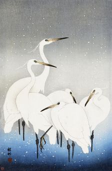Five white egrets., 1927. Creator: Ohara Koson