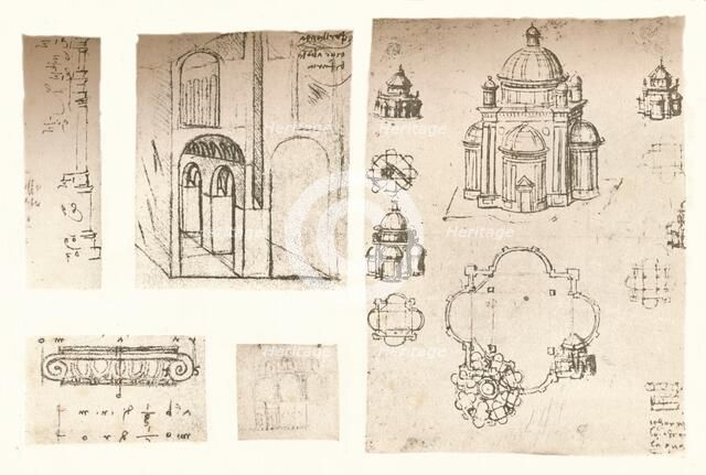 Five architectural drawings, c1472-c1519 (1883). Artist: Leonardo da Vinci.