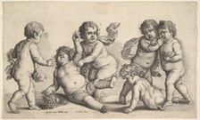 Five boys and a satyr, 1646. Creator: Wenceslaus Hollar