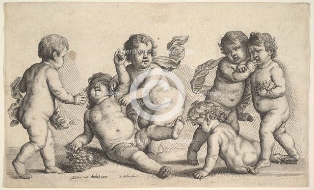 Five boys and a satyr, 1646. Creator: Wenceslaus Hollar.